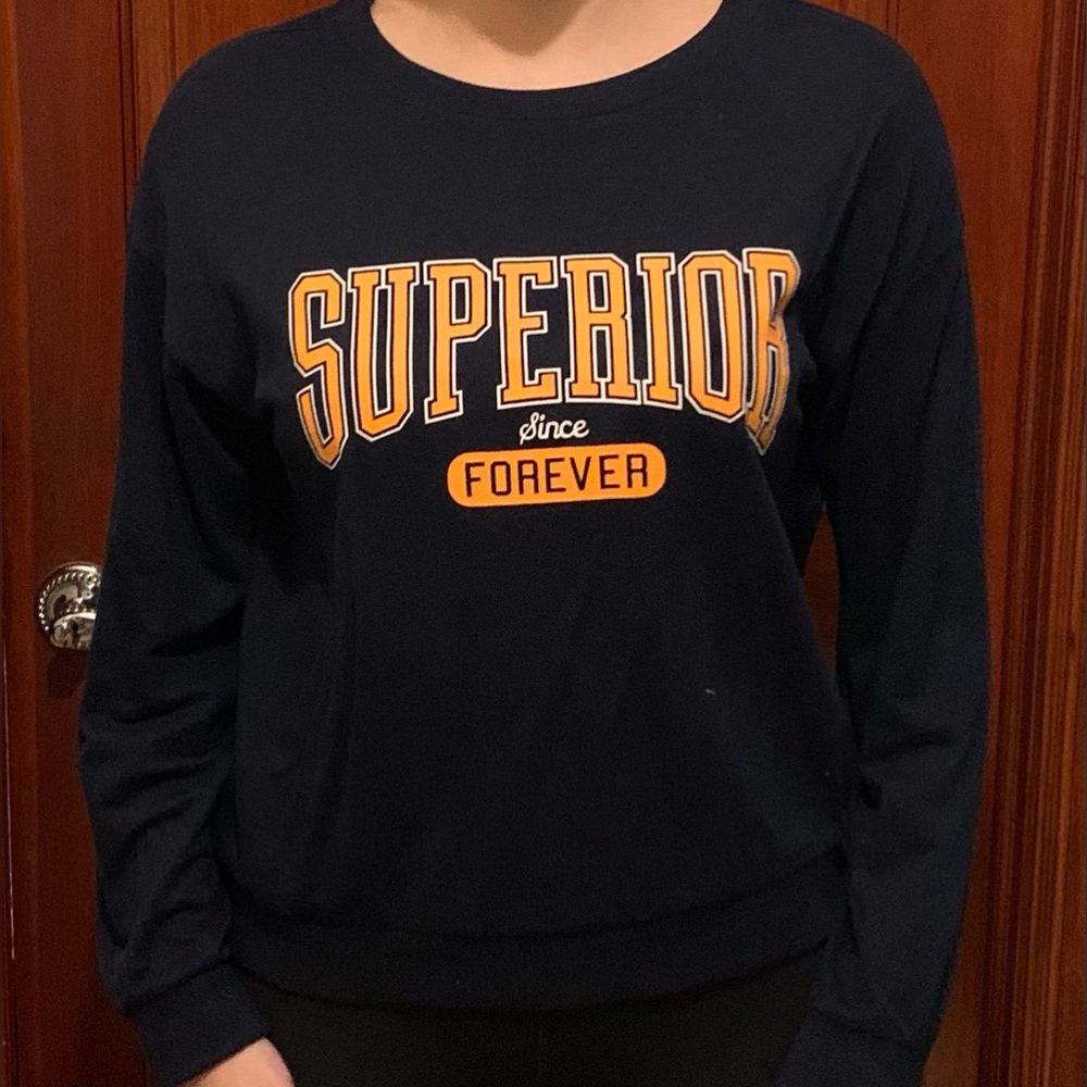 H&M Divided Superior Since Forever Navy/Orange Pullover Sweater Size Medium